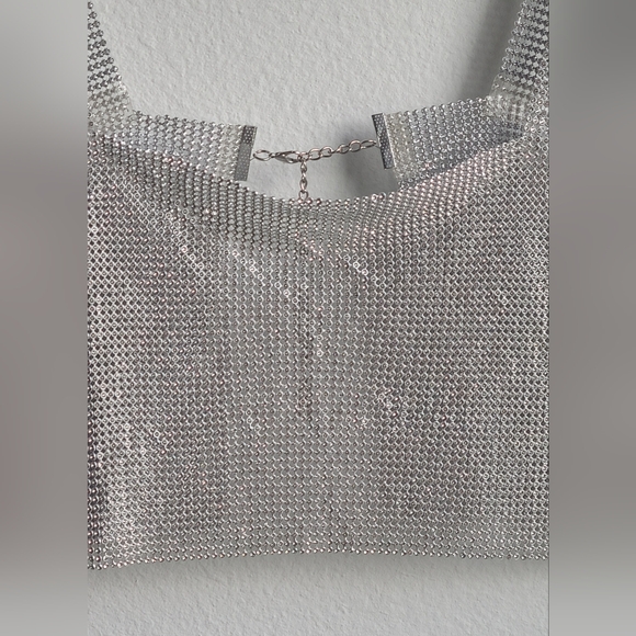 Cropped Silver Rhinestone Party Tank Top, OSFA - Picture 6 of 17
